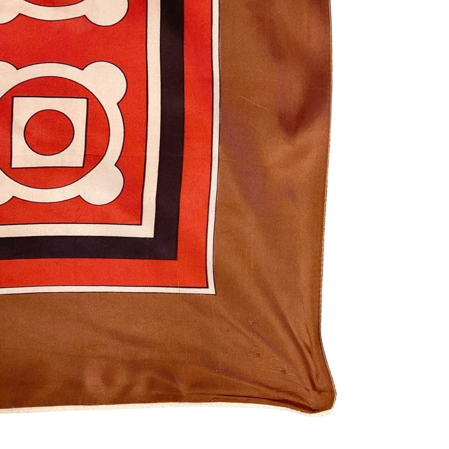 VTG 60S 70S BROWN CREAM RED BLACK GEOMETRIC TILE PRINT SCARF