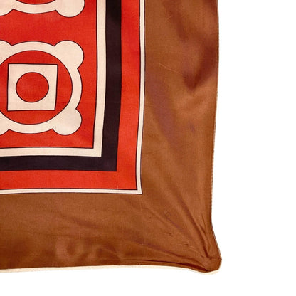 VTG 60S 70S BROWN CREAM RED BLACK GEOMETRIC TILE PRINT SCARF