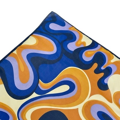 VTG 60S 70S PURPLE CREAM BEIGE ORANGE SQUIGGLE SWIRL PSYCHEDELIC SCARF