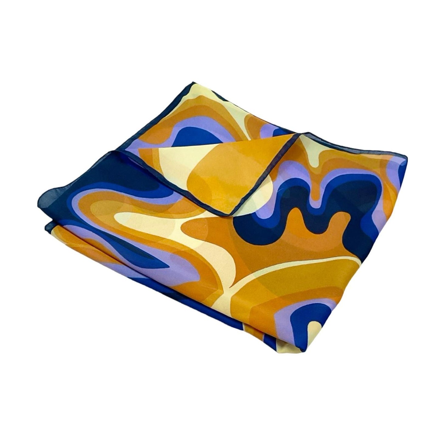 VTG 60S 70S PURPLE CREAM BEIGE ORANGE SQUIGGLE SWIRL PSYCHEDELIC SCARF