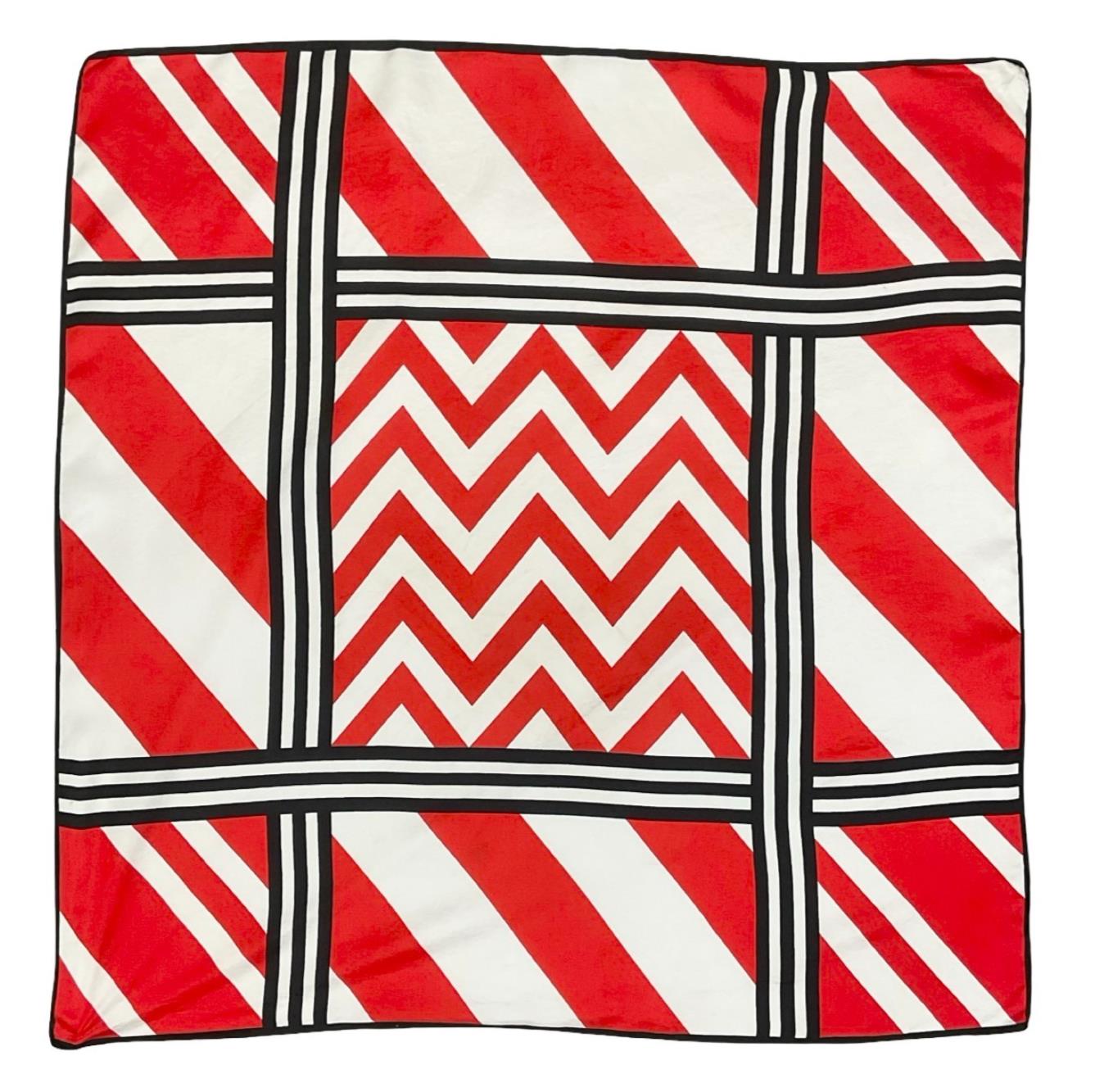 VTG 60S 70S MOD GEOMETRIC ZIG ZAG STRIPE GRID RED WHITE BLACK SCARF
