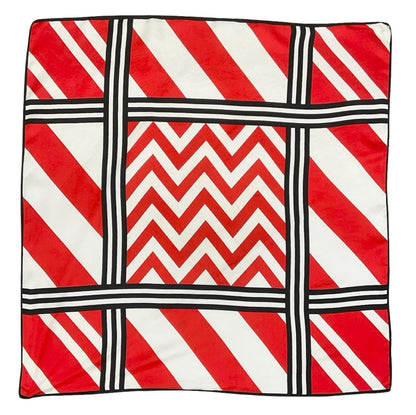 VTG 60S 70S MOD GEOMETRIC ZIG ZAG STRIPE GRID RED WHITE BLACK SCARF