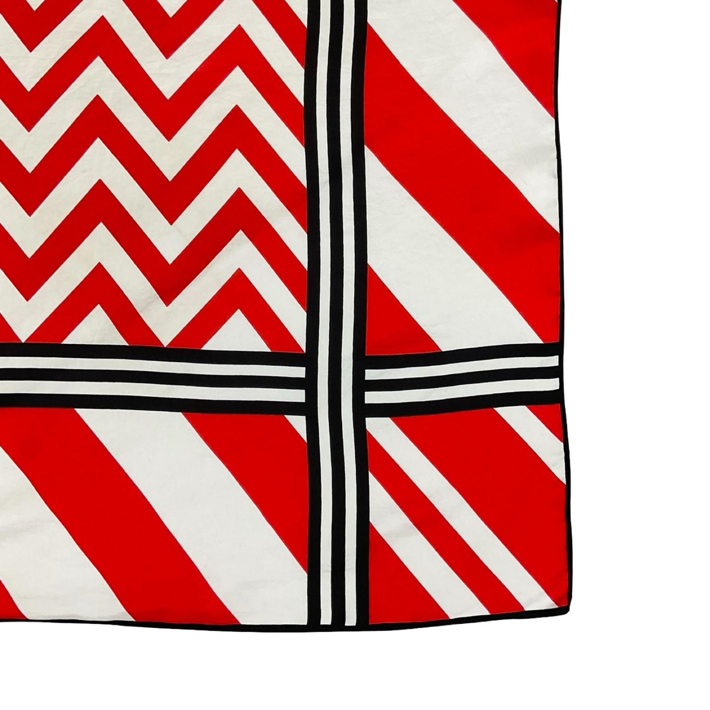 VTG 60S 70S MOD GEOMETRIC ZIG ZAG STRIPE GRID RED WHITE BLACK SCARF