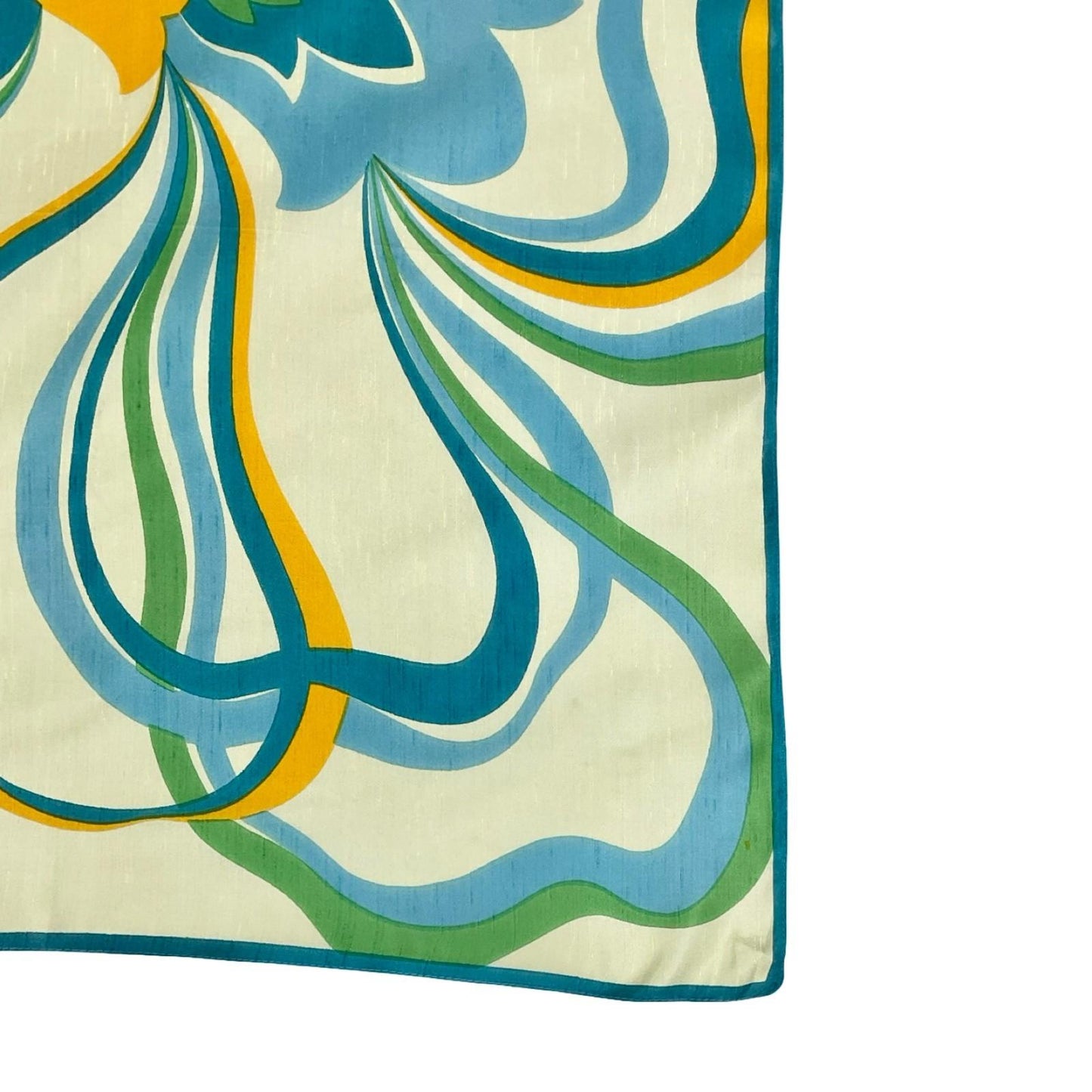 VTG 60S 70S CREAM BLUE YELLOW GREEN PSYCHEDELIC FLORAL WAVY SCARF