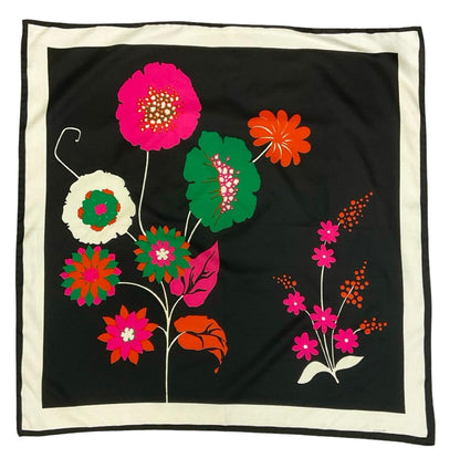 VTG 60S 70S BLACK PINK ORANGE WHITE GREEN FLORAL BOHO SCARF