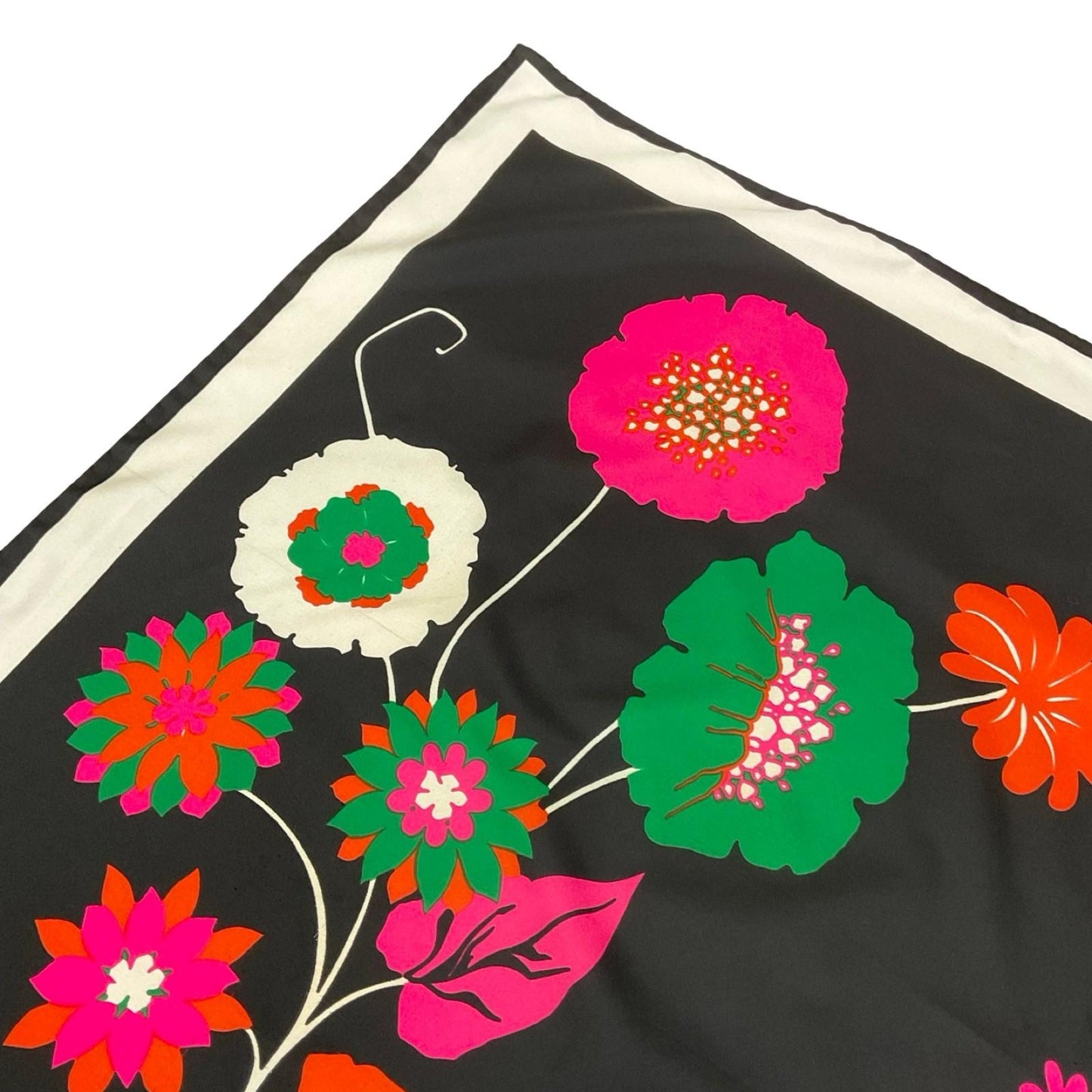 VTG 60S 70S BLACK PINK ORANGE WHITE GREEN FLORAL BOHO SCARF