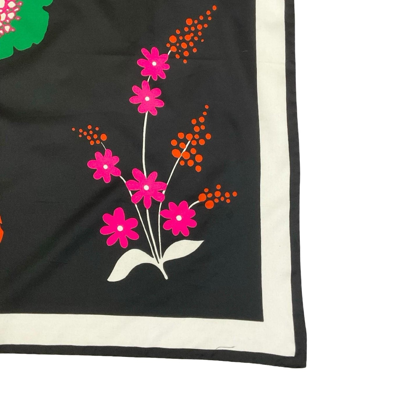 VTG 60S 70S BLACK PINK ORANGE WHITE GREEN FLORAL BOHO SCARF