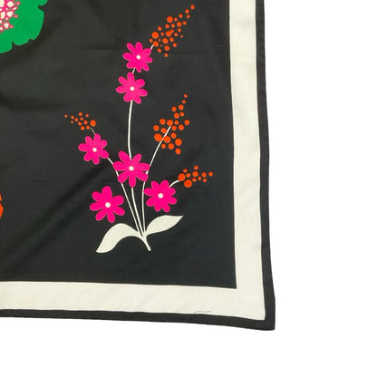 VTG 60S 70S BLACK PINK ORANGE WHITE GREEN FLORAL BOHO SCARF