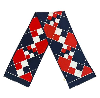 VTG 60S 70S NAVY BLUE WHITE RED MOD GOGO DIAMOND GEOMETRIC FRINGE SCARF