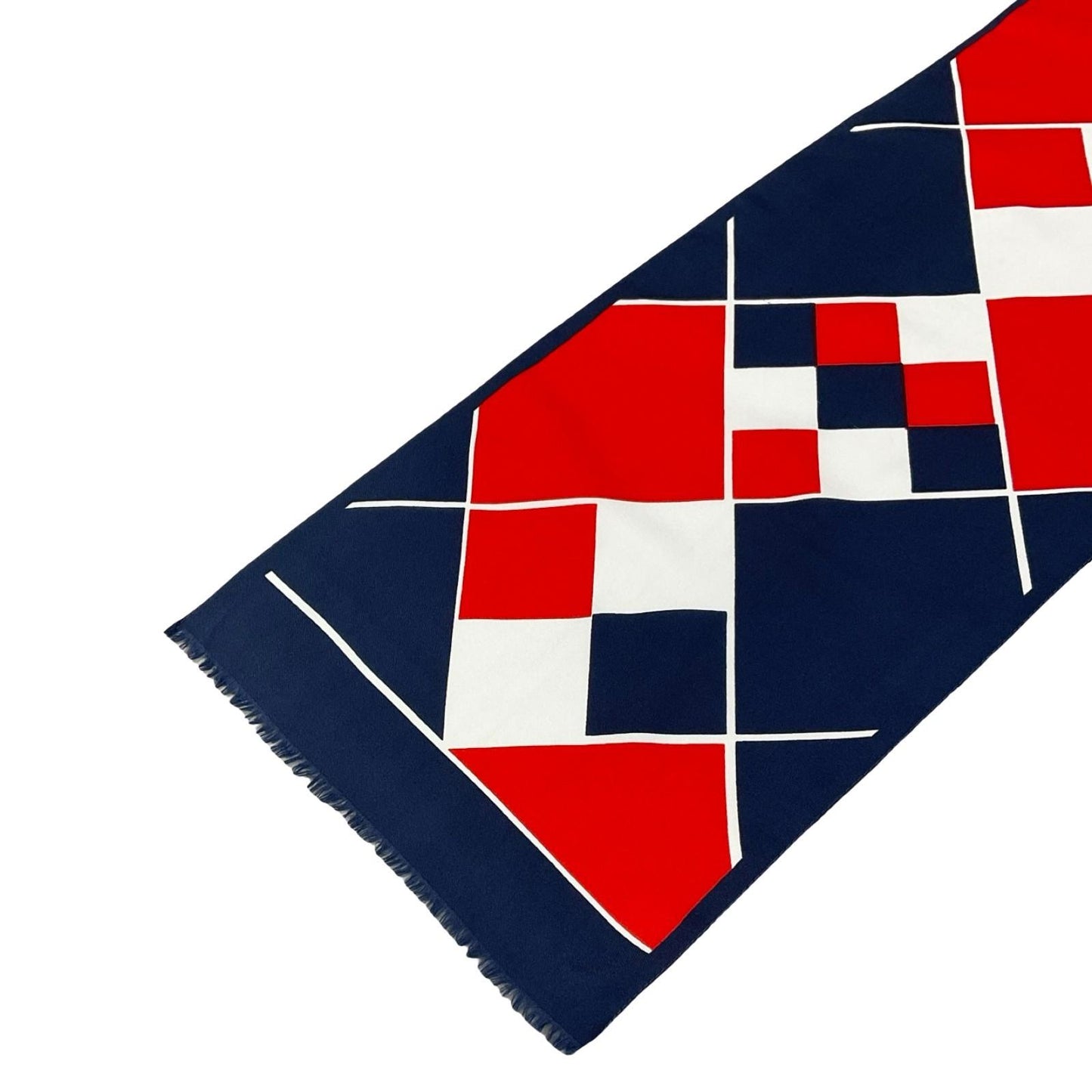VTG 60S 70S NAVY BLUE WHITE RED MOD GOGO DIAMOND GEOMETRIC FRINGE SCARF