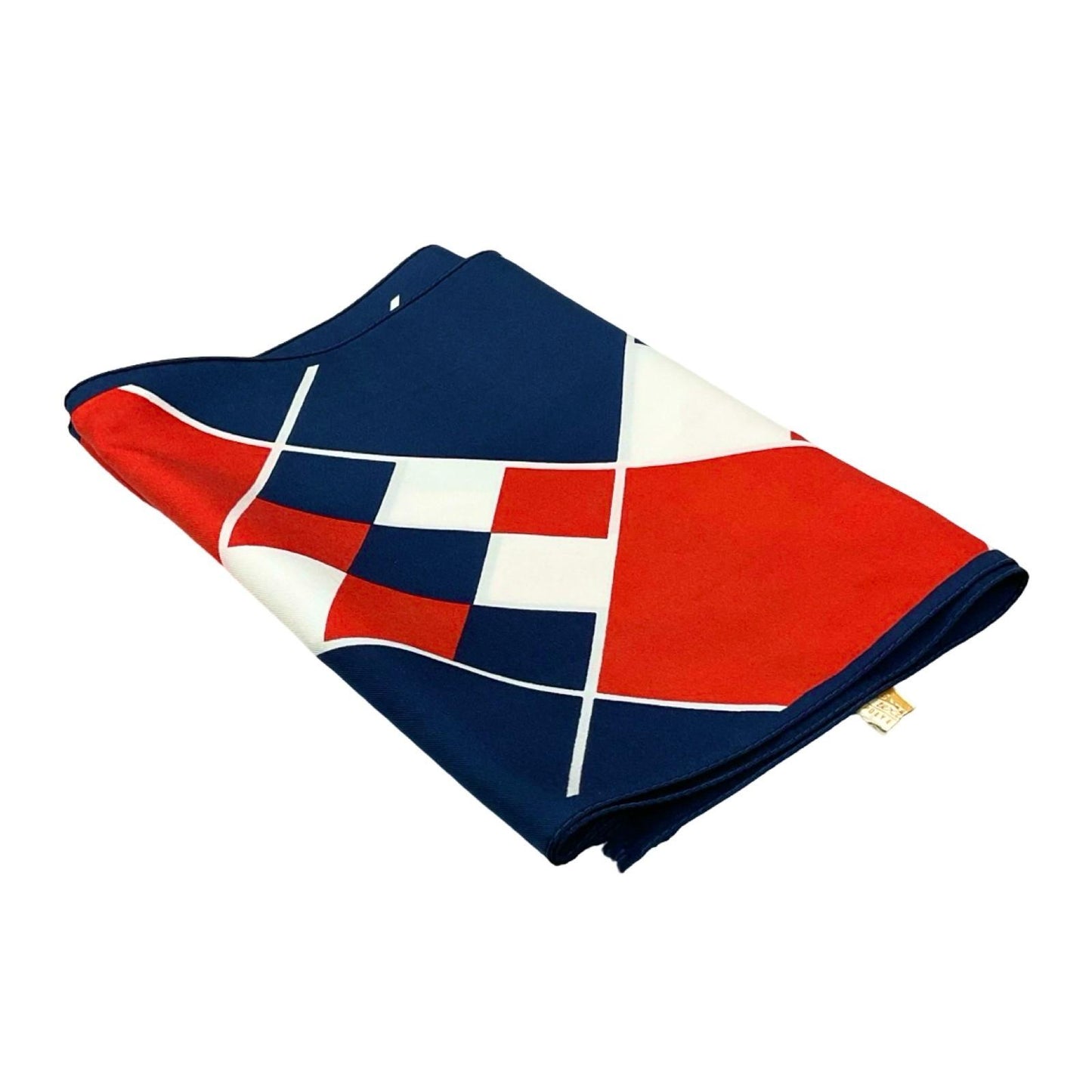 VTG 60S 70S NAVY BLUE WHITE RED MOD GOGO DIAMOND GEOMETRIC FRINGE SCARF