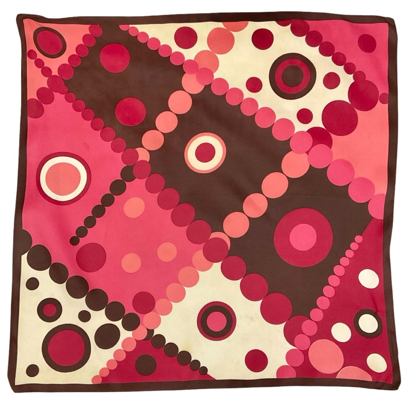 *VTG 60S 70S CREAM PINK BROWN MOD GEOMETRIC DOTTY CIRCLE SCARF