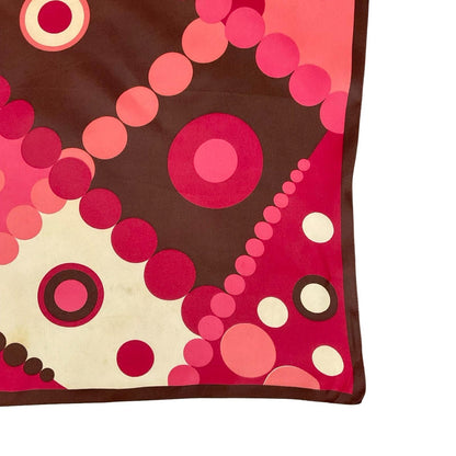*VTG 60S 70S CREAM PINK BROWN MOD GEOMETRIC DOTTY CIRCLE SCARF
