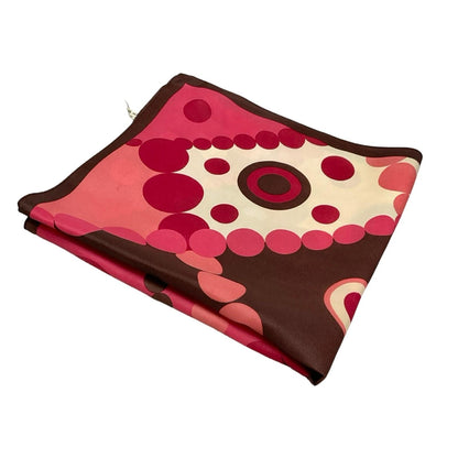 *VTG 60S 70S CREAM PINK BROWN MOD GEOMETRIC DOTTY CIRCLE SCARF