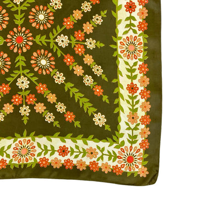 *VTG 60S 70S GREEN PINK RED CREAM FLORAL BOHO FOLK FLOWER POWER SCARF