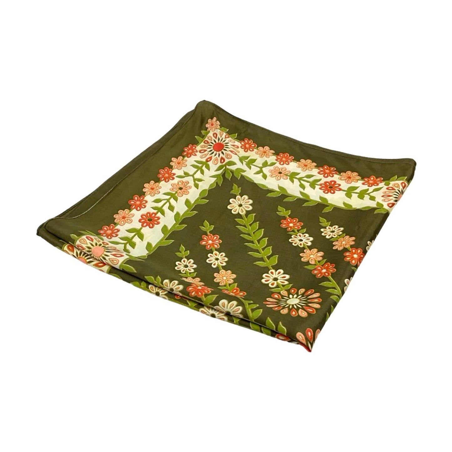 *VTG 60S 70S GREEN PINK RED CREAM FLORAL BOHO FOLK FLOWER POWER SCARF