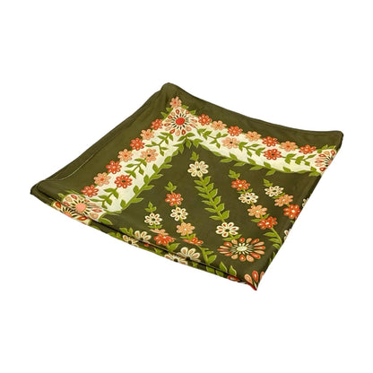 *VTG 60S 70S GREEN PINK RED CREAM FLORAL BOHO FOLK FLOWER POWER SCARF