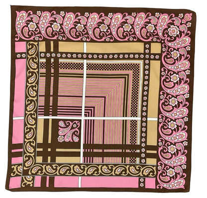 VTG 60S 70S BROWN PINK BEIGE WHITE GEOMETRIC PAISLEY FLORAL GRID SCARF