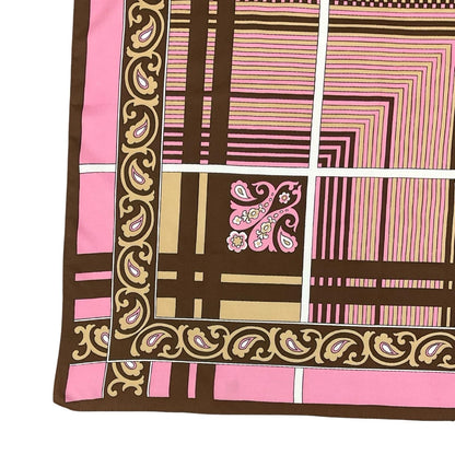 VTG 60S 70S BROWN PINK BEIGE WHITE GEOMETRIC PAISLEY FLORAL GRID SCARF