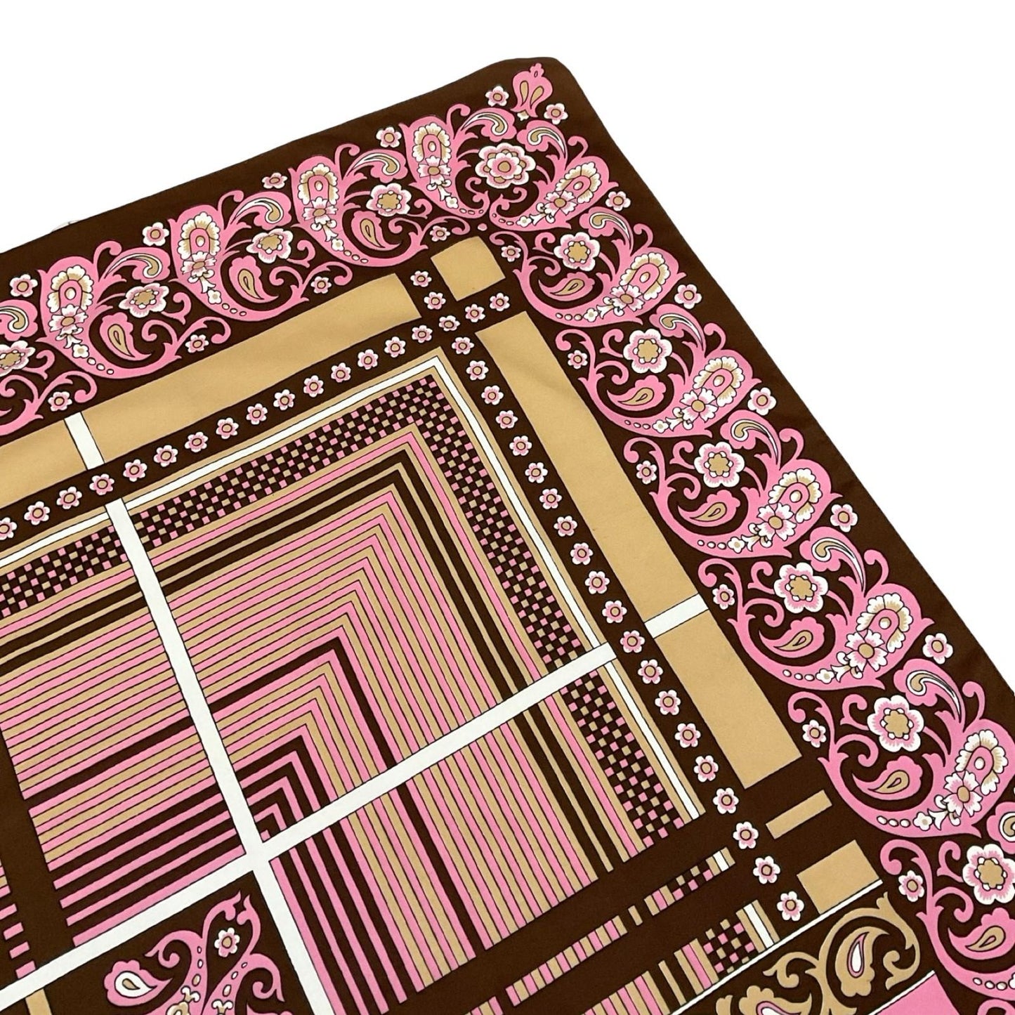 VTG 60S 70S BROWN PINK BEIGE WHITE GEOMETRIC PAISLEY FLORAL GRID SCARF