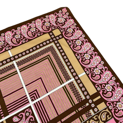 VTG 60S 70S BROWN PINK BEIGE WHITE GEOMETRIC PAISLEY FLORAL GRID SCARF