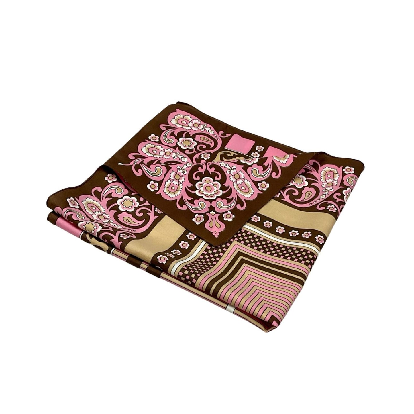 VTG 60S 70S BROWN PINK BEIGE WHITE GEOMETRIC PAISLEY FLORAL GRID SCARF