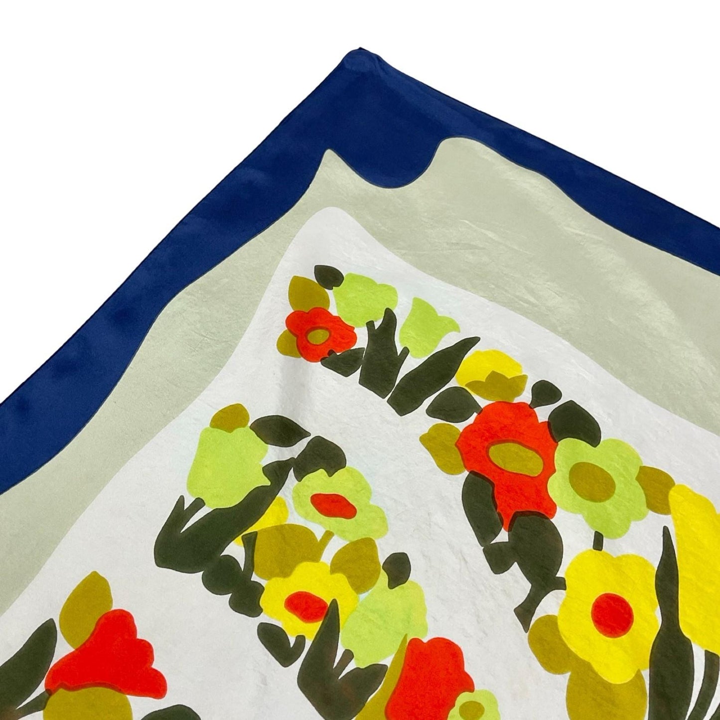 VTG 60S 70S BEIGE BLUE YELLOW ORANGE FLORAL MEADOW PSYCHEDELIC SCARF