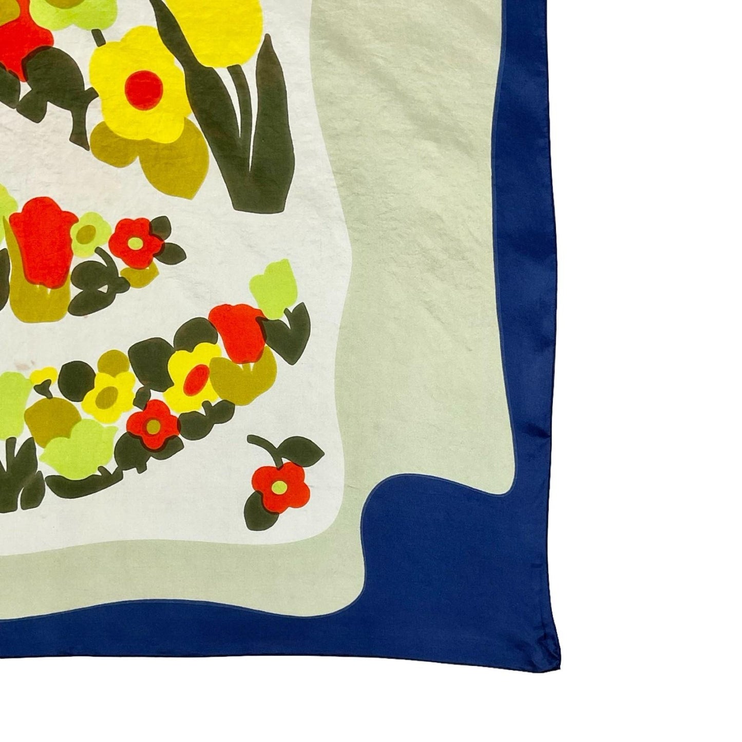 VTG 60S 70S BEIGE BLUE YELLOW ORANGE FLORAL MEADOW PSYCHEDELIC SCARF