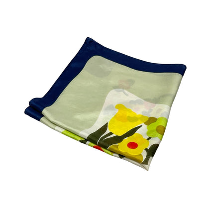 VTG 60S 70S BEIGE BLUE YELLOW ORANGE FLORAL MEADOW PSYCHEDELIC SCARF