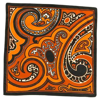 Vintage 60s 70s black orange and white psychedelic swirling print mandala square scarf