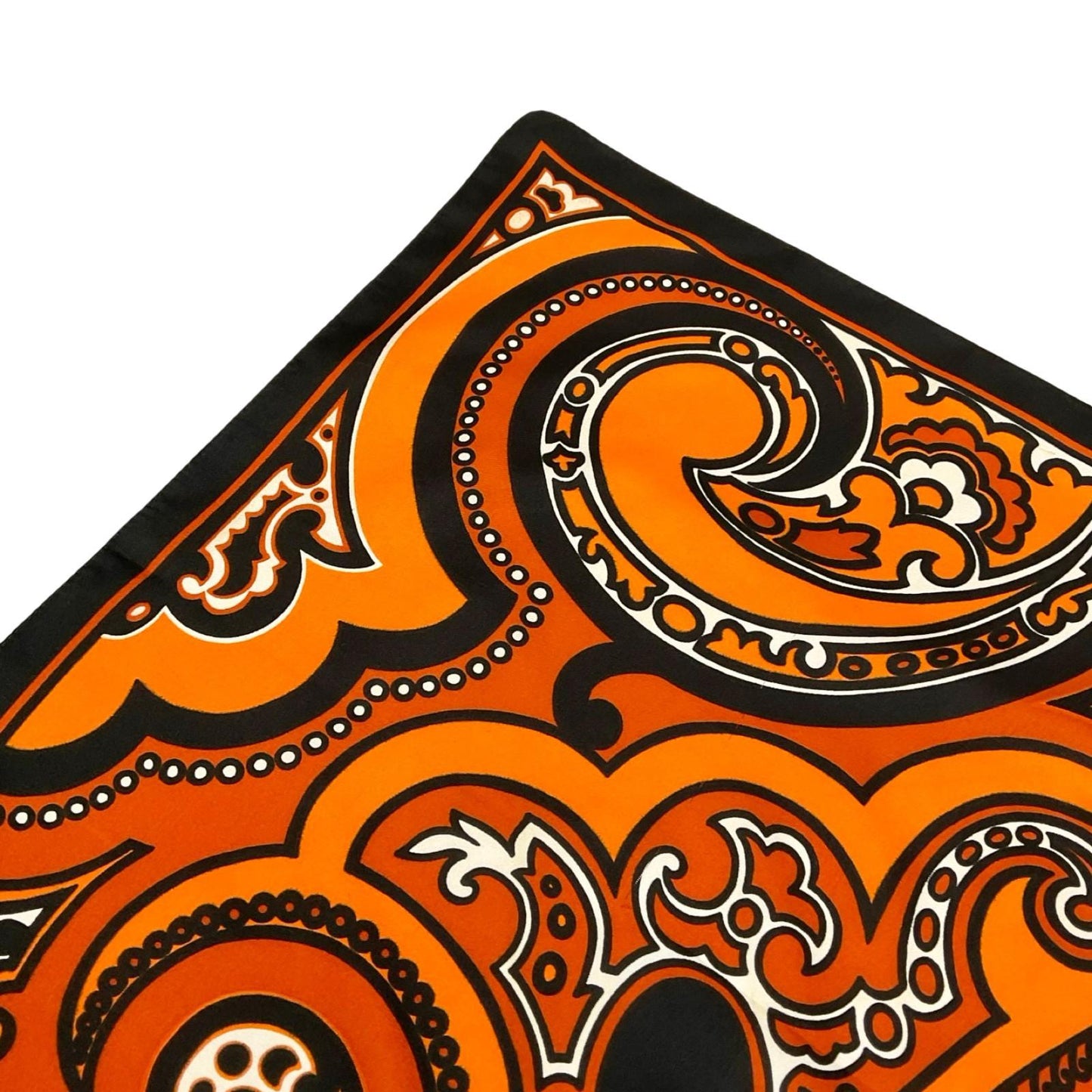 VTG 60S 70S ORANGE BROWN CREAM BLACK PSYCHEDELIC SWIRL SCARF