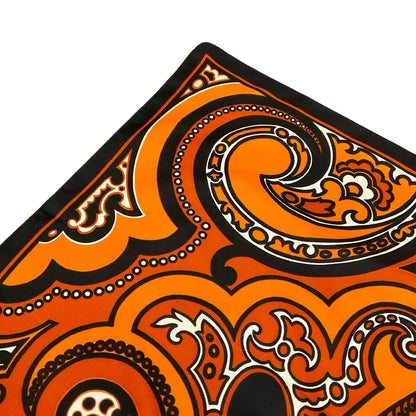 VTG 60S 70S ORANGE BROWN CREAM BLACK PSYCHEDELIC SWIRL SCARF