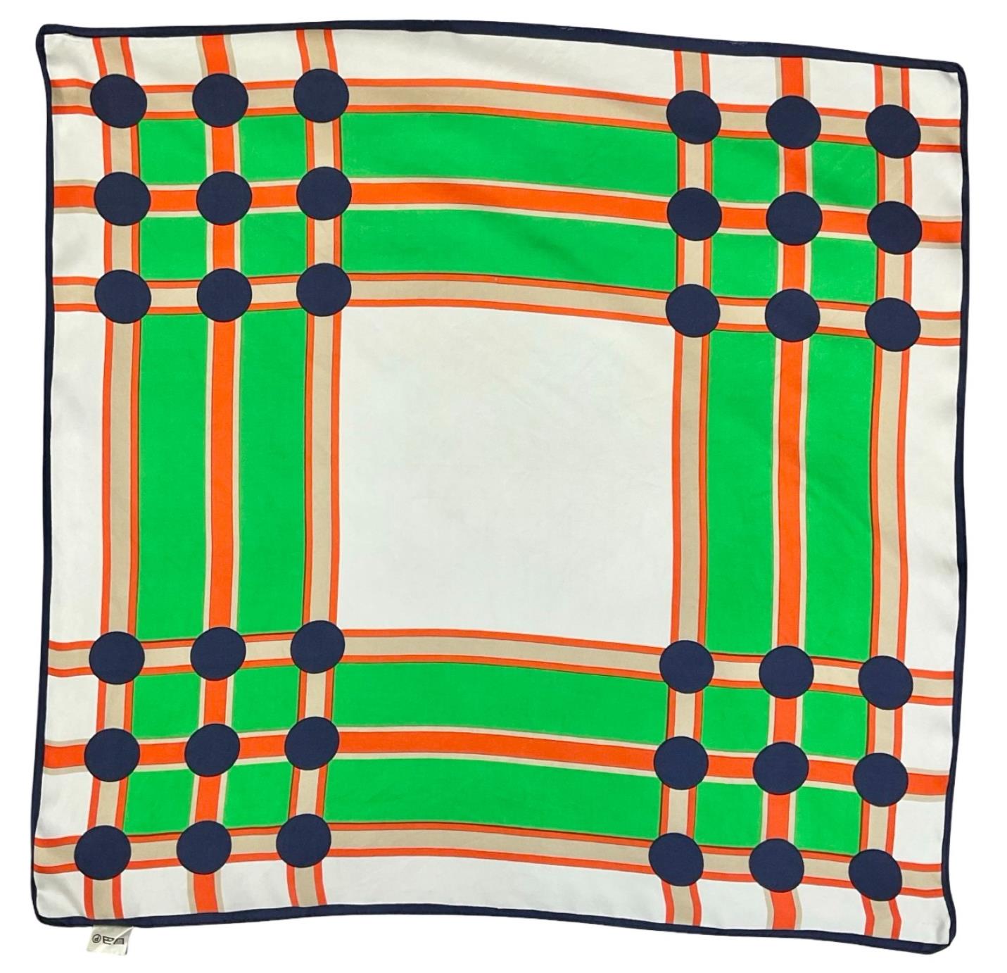 VTG 60S 70S GREEN ORANGE NAVY BLUE WHITE MOD GEOMETRIC DOTTY GRID SQUARE SCARF