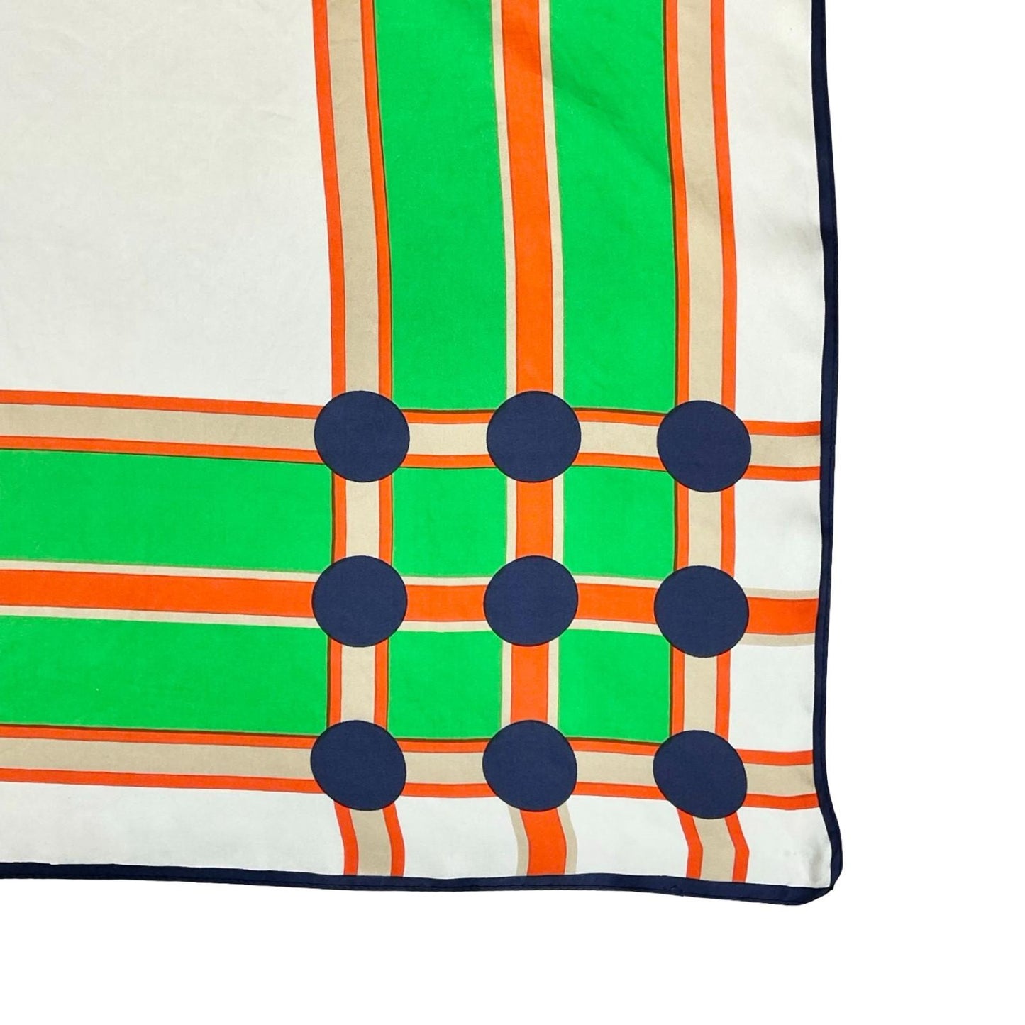 VTG 60S 70S GREEN ORANGE NAVY BLUE WHITE MOD GEOMETRIC DOTTY GRID SQUARE SCARF