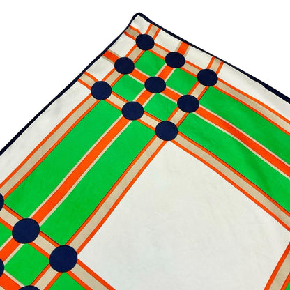 VTG 60S 70S GREEN ORANGE NAVY BLUE WHITE MOD GEOMETRIC DOTTY GRID SQUARE SCARF
