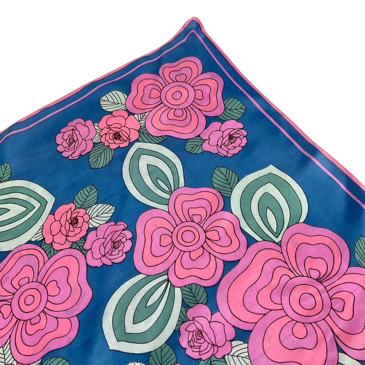 *VTG 60S 70S BLUE PINK TEAL GREEN GEOMETRIC ROSE FLORAL MOD BOHO SCARF