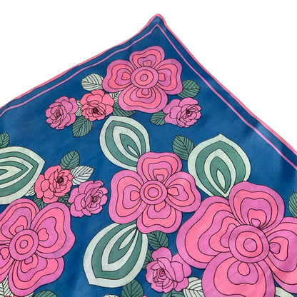 *VTG 60S 70S BLUE PINK TEAL GREEN GEOMETRIC ROSE FLORAL MOD BOHO SCARF
