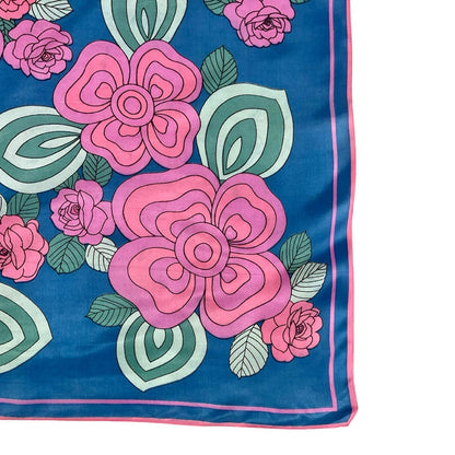 *VTG 60S 70S BLUE PINK TEAL GREEN GEOMETRIC ROSE FLORAL MOD BOHO SCARF