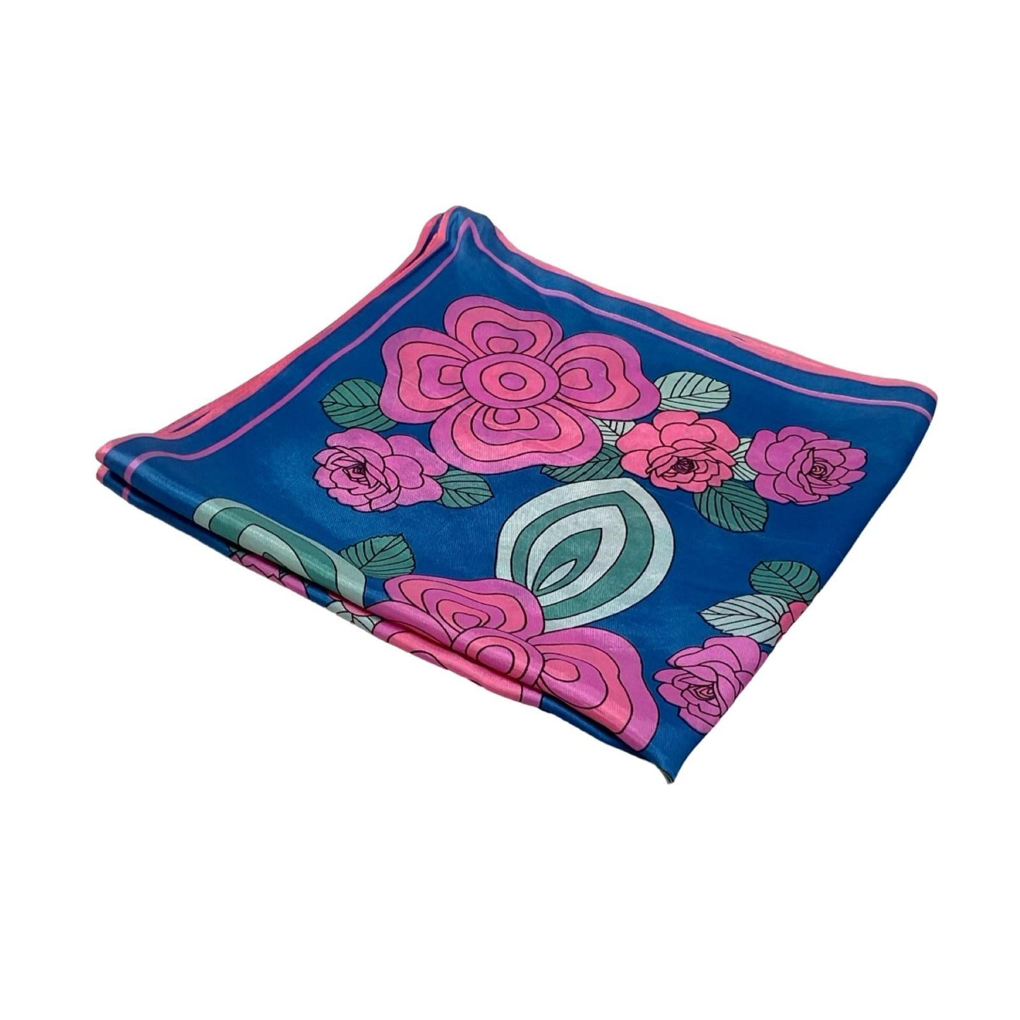 *VTG 60S 70S BLUE PINK TEAL GREEN GEOMETRIC ROSE FLORAL MOD BOHO SCARF