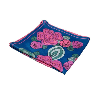 *VTG 60S 70S BLUE PINK TEAL GREEN GEOMETRIC ROSE FLORAL MOD BOHO SCARF
