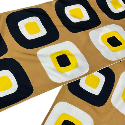 VTG 60S 70S JEAN PATOU BEIGE BLACK YELLOW CREAM SILK FRINGED GEOMETRIC MOD SCARF