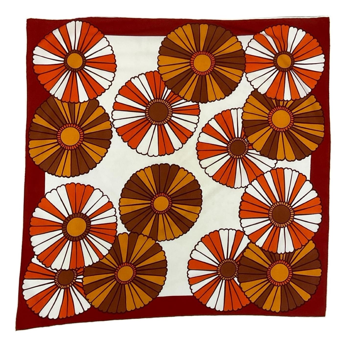VTG 60S 70S BROWN WHITE BURGUNDY ORANGE MOD FLOWER POWER FLORAL DAISY SCARF