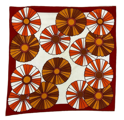 VTG 60S 70S BROWN WHITE BURGUNDY ORANGE MOD FLOWER POWER FLORAL DAISY SCARF