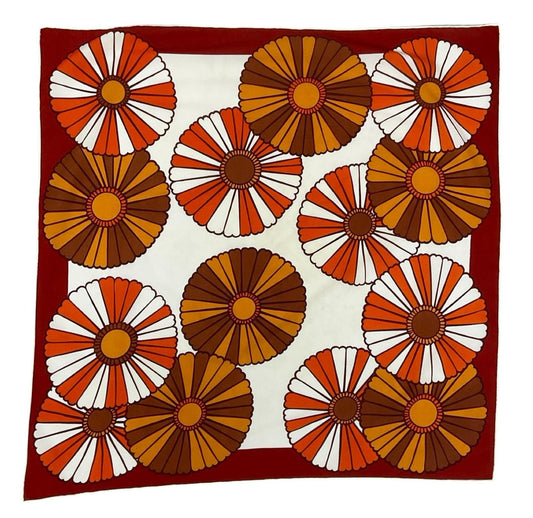 VTG 60S 70S BROWN WHITE BURGUNDY ORANGE MOD FLOWER POWER FLORAL DAISY SCARF