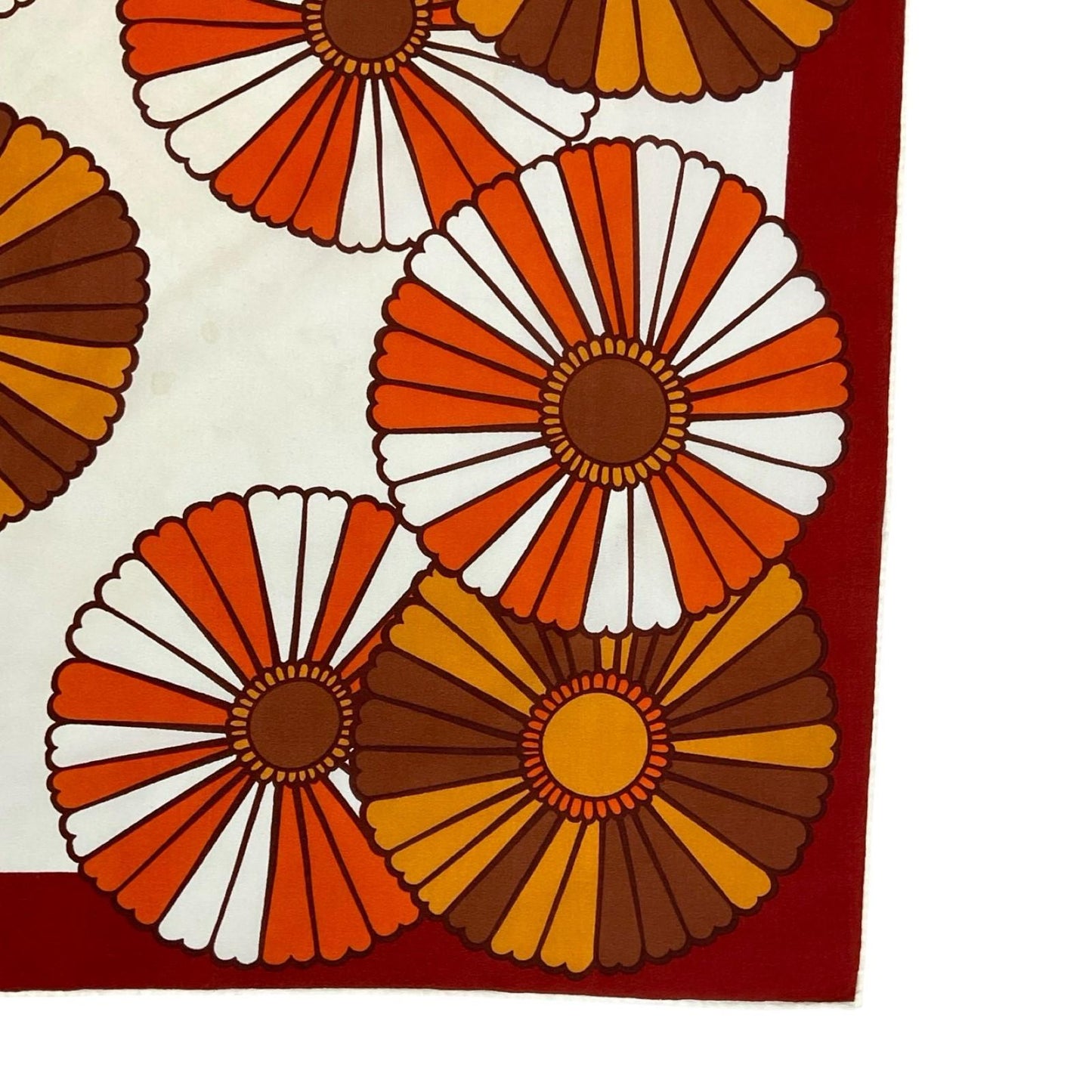 VTG 60S 70S BROWN WHITE BURGUNDY ORANGE MOD FLOWER POWER FLORAL DAISY SCARF