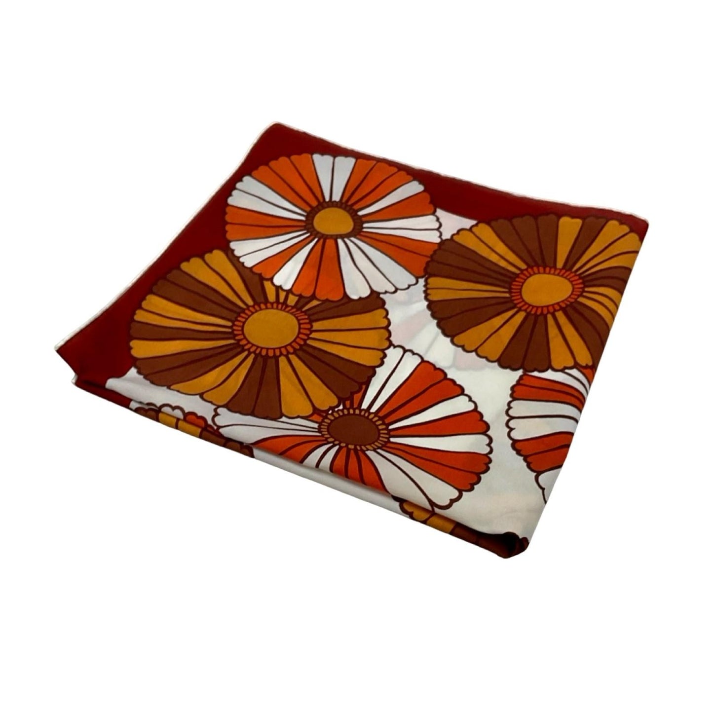 VTG 60S 70S BROWN WHITE BURGUNDY ORANGE MOD FLOWER POWER FLORAL DAISY SCARF