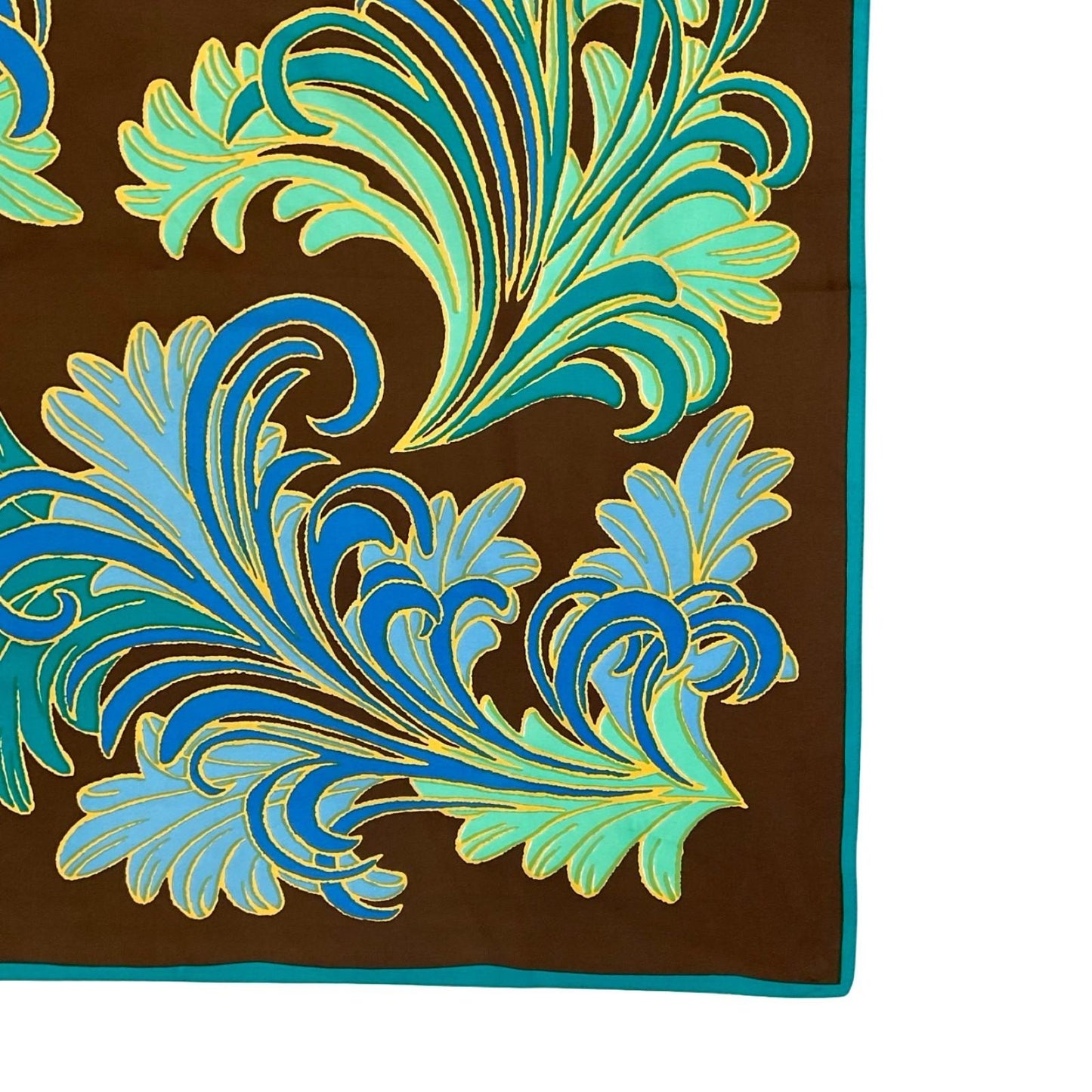 VTG 60S 70S BROWN BLUE GREEN YELLOW FEATHER SWIRL ART DECO SCARF