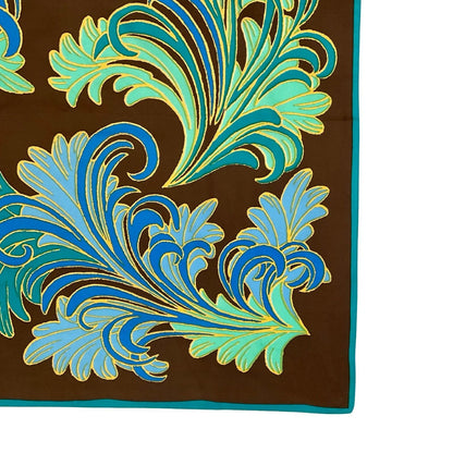 VTG 60S 70S BROWN BLUE GREEN YELLOW FEATHER SWIRL ART DECO SCARF