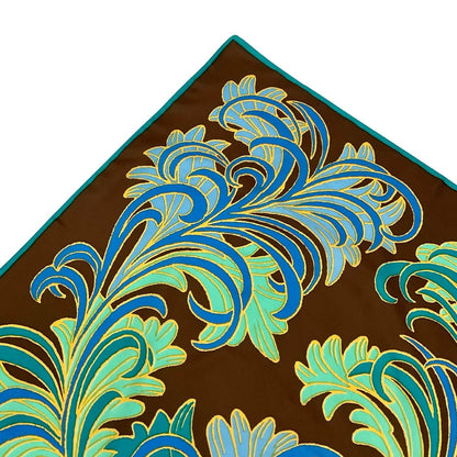 VTG 60S 70S BROWN BLUE GREEN YELLOW FEATHER SWIRL ART DECO SCARF