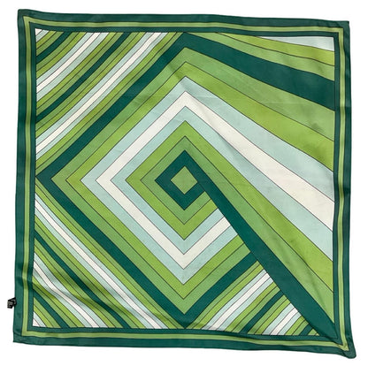 VTG 60S 70S MOD GEOMETRIC GREEN WHITE BLUE STRIPED SCARF